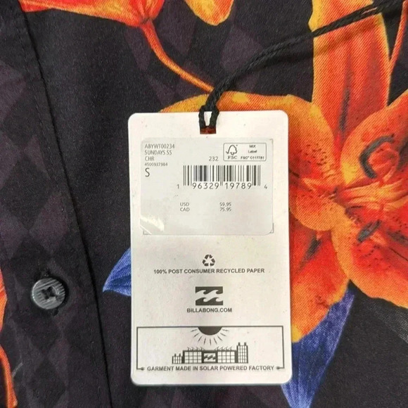 Billabong Sundays Short Sleeve Button Up - Charcoal - Size small - Picture 5 of 5